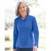Blair Women's Prima™ Cotton Long-Sleeve Ruffle-Neck Tee - Blue - PXL - Petite
