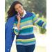 Blair Women's Stripe Cable Sweater - Blue - 2X - Womens