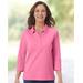 Blair Women's Essential Cotton Solid Three-Quarter-Sleeve Polo - Pink - M - Misses