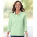 Blair Women's Essential Cotton Solid Three-Quarter-Sleeve Polo - Green - 2X - Womens