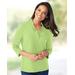 Blair Women's Prima™ Cotton Three-Quarter Sleeve Solid Ruffle-Neck Tee - Green - PS - Petite