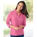 Blair Women's Prima™ Cotton Three-Quarter Sleeve Solid Ruffle-Neck Tee - Pink - 1X - Womens