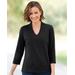 Blair Women's Prima™ Cotton Narrow V-Neck Tee - Black - S - Misses