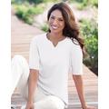 Blair Women's Coastal Cotton Notched Neckline Elbow-Sleeve Tee - White - 3X - Womens