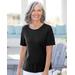 Blair Women's Coastal Cotton Short-Sleeve Jewelneck Tee - Black - PL - Petite