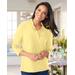 Blair Women's Prima™ Cotton Three-Quarter Sleeve Solid Ruffle-Neck Tee - Yellow - PM - Petite