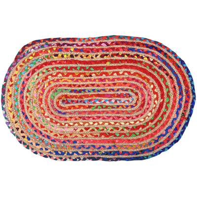 Ovaler bunter Teppich aus Jute und Baumwolle 90 x 60 cm Image