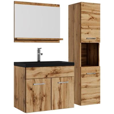 Badezimmer Badmöbel-Set Montreal 60cm Waschbecken Schwarz - Eich Image