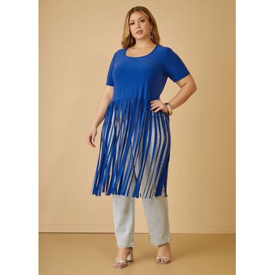 Plus Size Fringed Stretch Knit Duster