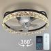 HELYIVLE Flush Mount Dimmable Ceiling Fan w/ LED Lights, Crystal in Black | 4.72 H x 19.69 W x 19.69 D in | Wayfair FSD-F007-BK-202303265