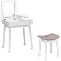 GEROBOOM Vanity Table Set with Flip Top Mirror and Cushioned Stool Folding Top Flip Mirrored Large Organizer for Home Bedroom Bathroom Makeup Dressing Table Set with 2 Drawers White