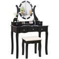 Makeup Vanity Set with Mirror and Cushioned Stool Dressing Table with 5 Drawers and Removable Organizers Bedroom Makeup Table with Stool for Women Girls (White)