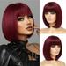 Short Bob Wigs for Women 12 Inch Black Bob Hair Wig with Bangs Silky Soft Synthetic Fibers Wigs Hair for Cosplay Daily Party(12 Inch Wine Red)