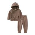 Elainilye Fashion Children s Boys Girls Cargo Tracksuit Winter Long Sleeve Hooded Sweatshirt Tops And Pants Two-piece Casual Sports Set Brown