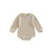 aturustex Infant Sweater Romper with Solid Color Round Neck and Long Sleeves