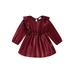 CenturyX Infant Girl Dress Ruffle Long Sleeve Round Neck Velvet Dress