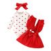 ZCFZJW Newborn Baby Girl Skirt Set 3Pcs Fall Winter Holiday Outfits Toddler Ribbed Long Sleeve Cute Heart Print Romper Ruffle Plaid Suspender Skirts Headband Sets White 12M