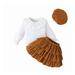 APEXFWDT Baby Toddler Girl Outfits Fall Winter Clothes Knitted Cotton Long Sleeves Pullover Tops Mini Skirts and Hat Set Ruffle Shirt Skirt 3Pcs Kids Clothes