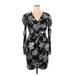 Venus Cocktail Dress - Wrap V Neck 3/4 sleeves: Black Print Dresses - Women's Size 16