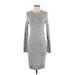 Cynthia Rowley TJX Cocktail Dress - Sweater Dress Crew Neck Long sleeves: Gray Dresses - Women's Size Small