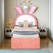 Zoomie Kids Alyssha PU Platform Bed w/ Rabbit-shaped LED Headboard, Trundle & Three Drawers Upholstered/Velvet/Faux in Pink | Wayfair