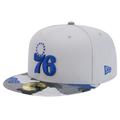 Men's New Era Gray Philadelphia 76ers Active Color Camo Visor 59FIFTY Fitted Hat