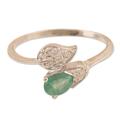 Leaf Princess,'Rhodium-Plated Emerald Wrap Ring with Leaf Motif'