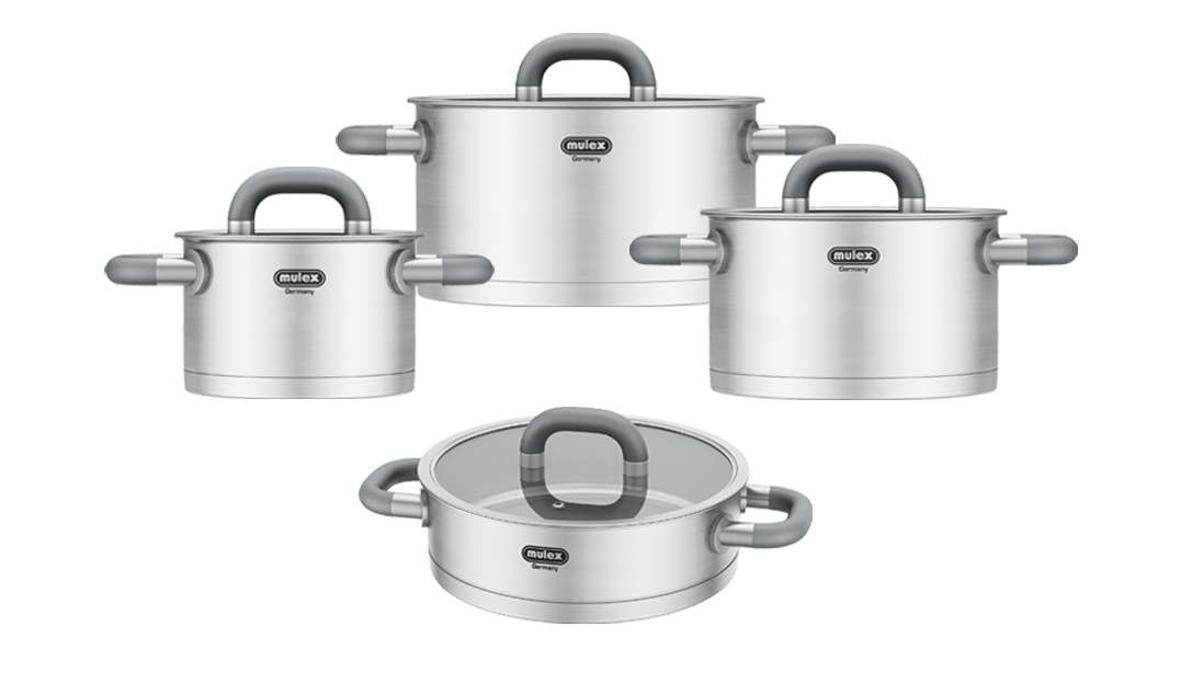Mulex, Topfset LUGANO aus Edelstahl 6-teilig, + Servierpfanne, für alle Herdarten, mit Deckel, Induktions Töpfe Set Image