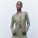 Zara Tops | Host Pick Zara | Semi-Sheer Long Sleeves Tie-Front Top Size Medium Nwt | Color: Green | Size: M