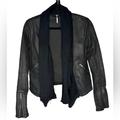 Free People Jackets & Coats | Free People Coated Waxed Denim Black Knit Shawl Open Front Moto Jacket Coat Sz 6 | Color: Black | Size: 6