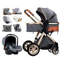 Travel Pram Pushchair 3 in 1 Luxury Baby Carriage Stroller, Adjustable High View Baby Stroller Bassinet Lightweight Strollers for Toddler Newborn with Rain Cover, Mosquito Net (Color : Gray A)
