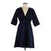 H&M Casual Dress - Mini V Neck 3/4 sleeves: Blue Solid Dresses - Women's Size 8