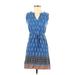 Ann Taylor LOFT Casual Dress - Mini V-Neck Sleeveless: Blue Dresses - Women's Size X-Small Petite