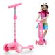 COSTWAY Kids Scooter, 3 Wheel Foldable Scooters with Light up PU Wheels, Height Adjustable Handlebar and Rear Brake, Lean to Steer Push Scooter for Toddler Aged 3 to 5 (Pink)