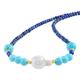 Vatslacreations Natural Blue Lapis Lazuli Gemstone Necklace with Turquoise & White Pearl Beaded Strand - Healing Crystal 925 Silver Beads Stone Gift