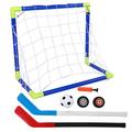 Leapiture Mini Hockey Set 2 in 1 Ice Hockey Goal Kit with Hockey Sticks Balls Hockey Goal Mini Soccer Set for Children Kids Outdoor Training