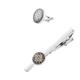 Men's Round Metal Pattern Accessories Tie Clip Cufflink Combination Set (3Apack Light Grey)