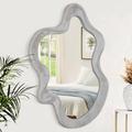 Irregular Wooden Framed Wall Mirror Modern Asymmetrical Unique Hanging Mirror Artistic Unique Cloud Shape Wall Decor Bathroom Vanity Bedroom Living Room Entryway Hallway Large