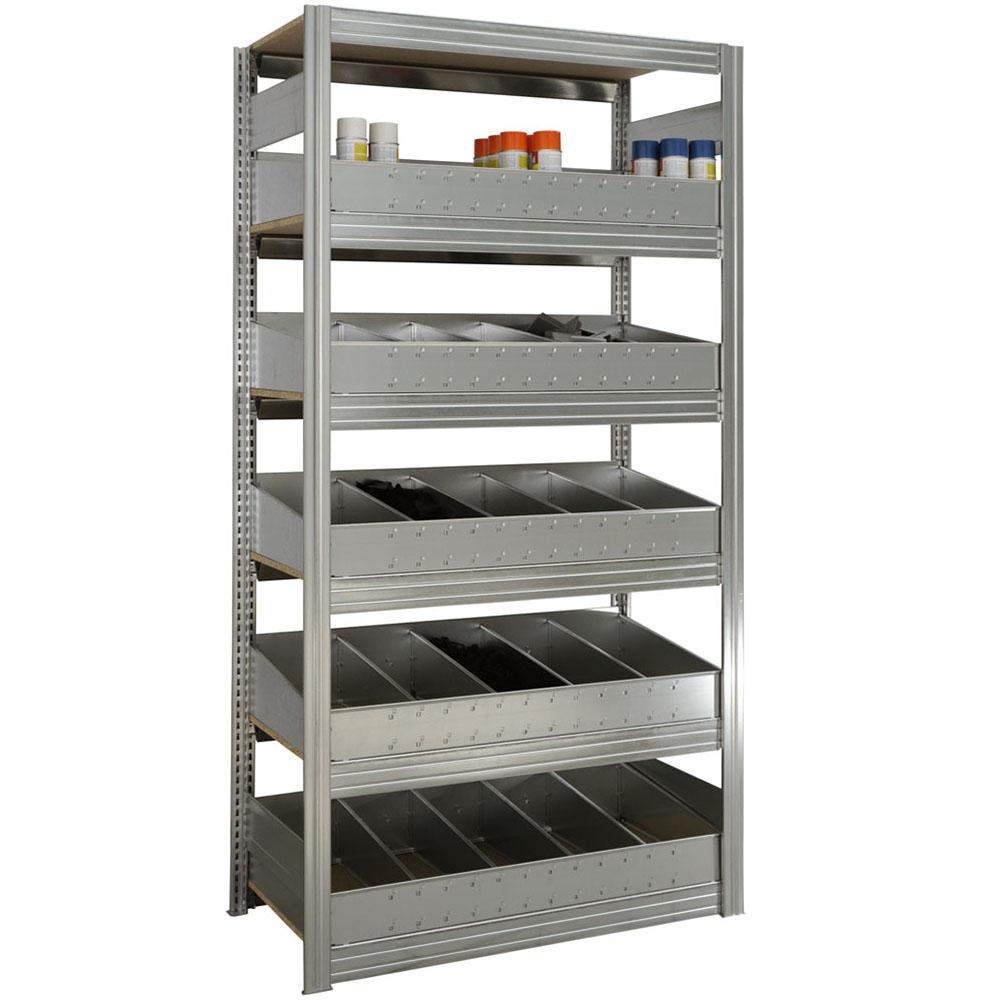 PROREGAL Kleinteileregal FALKE Stecksystem mit Schüttensets | Grundregal | HxBxT 200x100x60cm | 6 Ebenen mit Spanplatten | Fachlast 150kg | Verzinkt Image