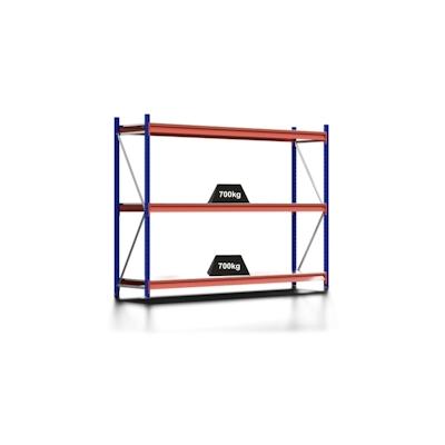PROREGAL Weitspannregal MOOSE Stecksystem Omega-Profil, Grundregal, HxBxT 200x270x60cm, 3 Ebenen, Stahlplatten-Fachboden, Fachlast 700kg, Blau/Orange Image