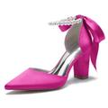 Women's Pearl Satin Pointed Toe Chunky Heels Wedding Shoes Heeled Sandals Bridal Dress Party Shoes,Rose,7 UK