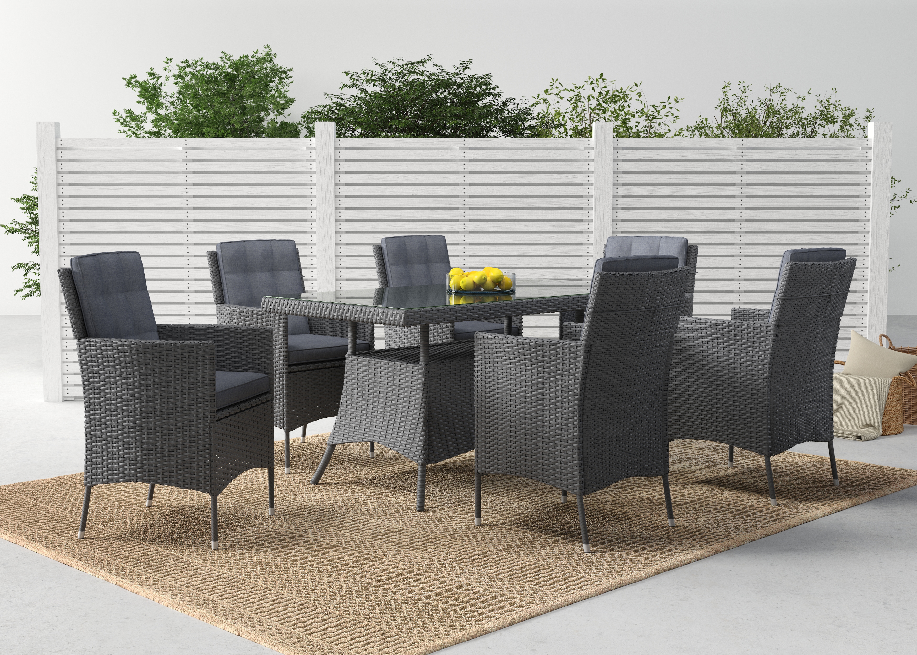Garten-Essgruppe KONIFERA "Korfu", grau (dunkelgrau,), Polyrattan, Stahl, Sitzmöbel-Sets, Tischplatte aus Sicherheitsglas, Staufläche unter dem Tisch Image