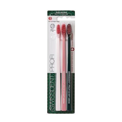 Swissdent PROFI COLOURS Triple hellrosa, rosa, dunkelgrün Zahnbürste Image