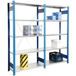 PROREGAL Fachbodenregal FALKE | Heavy-Duty | Grundregal | HxBxT 200x87x30cm | 5 Ebenen | Fachlast 350kg | Einseitig nutzbar | Rahmen Enzianblau Image