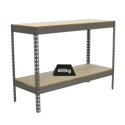 PROREGAL Schwerlastregal MINI WOOD YETI TWO | HxBxT 90x150x60cm | Fachlast 400kg | Grau | Regal Standregal Werkstattregal Lagerregal Image