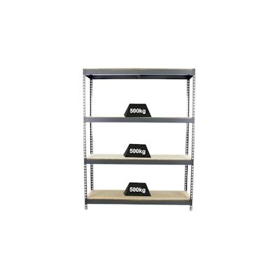 PROREGAL Schwerlastregal WOOD BEAST FOUR | HxBxT 200x210x90cm | 4 Ebenen | Fachlast 500kg | Grau | Weitspannregal Werkstattregal Lagerregal Image