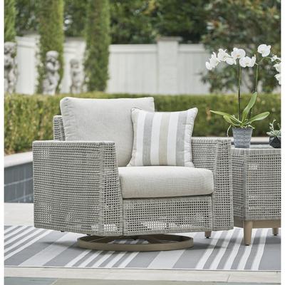 Signature Design by Ashley Seton Creek Gray Outdoor Swivel Lounge with Cushion - 36.38" W x 35" D x 36" H