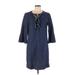 Draper James Casual Dress - Mini Tie Neck 3/4 sleeves: Blue Solid Dresses - Women's Size 12