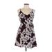 Collective Concepts Casual Dress - Mini Plunge Sleeveless: Burgundy Floral Dresses - Women's Size X-Small