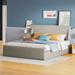 Queen Size Sleigh Bed with Side-Tilt Hydraulic Storage System, Linen Upholstery, Grey